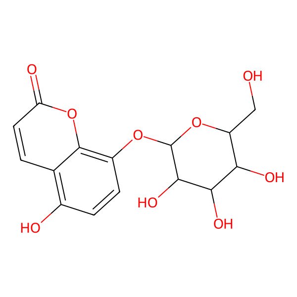 2D Structure of 5-hydroxy-8-[(2S,3R,4S,5S,6R)-3,4,5-trihydroxy-6-(hydroxymethyl)oxan-2-yl]oxychromen-2-one
