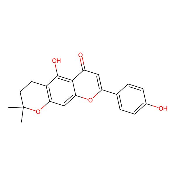 2D Structure of 5-Hydroxy-8-(4-hydroxyphenyl)-2,2-dimethyl-3,4-dihydropyrano[3,2-g]chromen-6-one