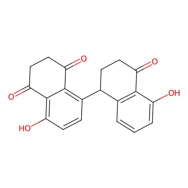 2D Structure of 5-hydroxy-8-(5-hydroxy-4-oxo-2,3-dihydro-1H-naphthalen-1-yl)-2,3-dihydronaphthalene-1,4-dione