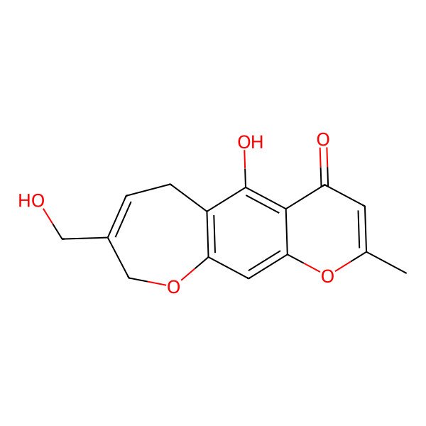 2D Structure of 5-Hydroxy-8-(hydroxymethyl)-2-methyl-6,9-dihydropyrano[3,2-h][1]benzoxepin-4-one
