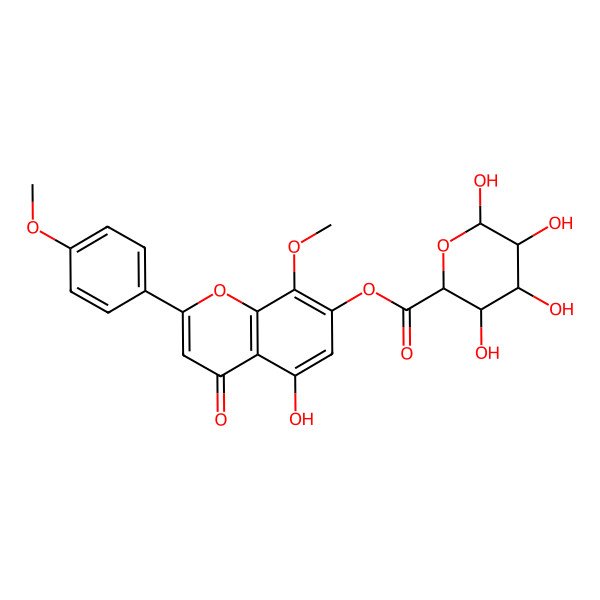 2D Structure of [5-Hydroxy-8-methoxy-2-(4-methoxyphenyl)-4-oxochromen-7-yl] 3,4,5,6-tetrahydroxyoxane-2-carboxylate