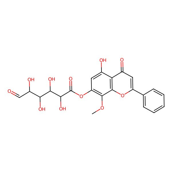 2D Structure of (5-Hydroxy-8-methoxy-4-oxo-2-phenylchromen-7-yl) 2,3,4,5-tetrahydroxy-6-oxohexanoate