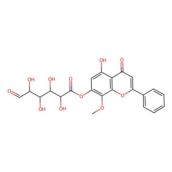 2D Structure of (5-hydroxy-8-methoxy-4-oxo-2-phenylchromen-7-yl) (2S,3S,4S,5R)-2,3,4,5-tetrahydroxy-6-oxohexanoate