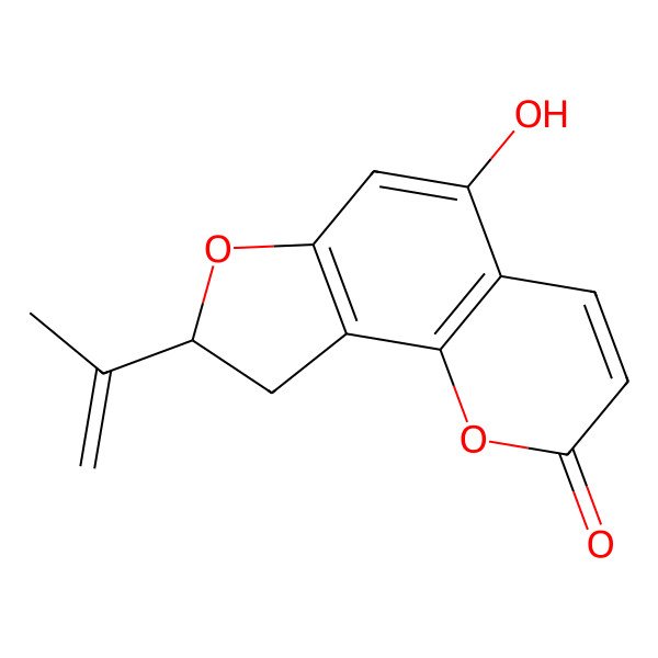 2D Structure of 5-Hydroxy-8-prop-1-en-2-yl-8,9-dihydrofuro[2,3-h]chromen-2-one