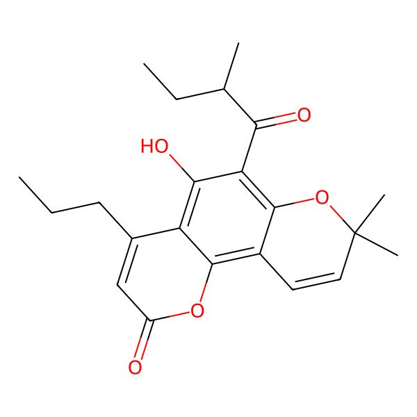 2D Structure of 5-Hydroxy-8,8-dimethyl-6-(2-methylbutanoyl)-4-propylpyrano[2,3-h]chromen-2-one