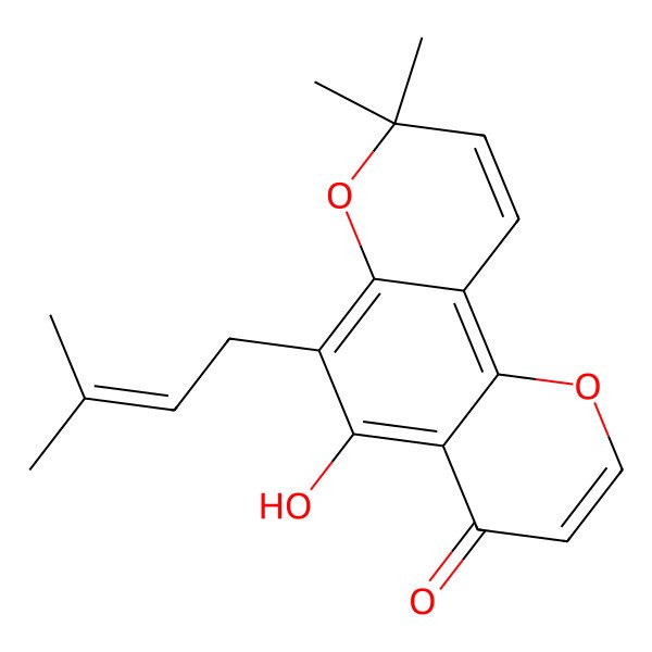 2D Structure of 5-Hydroxy-8,8-dimethyl-6-(3-methylbut-2-enyl)pyrano[2,3-h]chromen-4-one