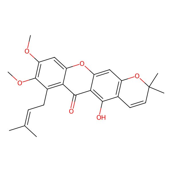 2D Structure of 5-Hydroxy-8,9-dimethoxy-2,2-dimethyl-7-(3-methylbut-2-enyl)pyrano[3,2-b]xanthen-6-one