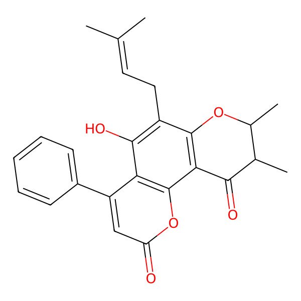 2D Structure of 5-Hydroxy-8,9-dimethyl-6-(3-methylbut-2-enyl)-4-phenyl-8,9-dihydropyrano[2,3-f]chromene-2,10-dione