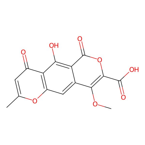 2D Structure of 5-Hydroxy-9-methoxy-2-methyl-4,6-dioxopyrano[3,4-g]chromene-8-carboxylic acid