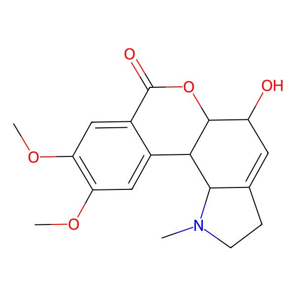 2D Structure of 5-Hydroxy-9,10-dimethoxy-1-methyl-2,3,5,5a,11b,11c-hexahydroisochromeno[3,4-g]indol-7-one
