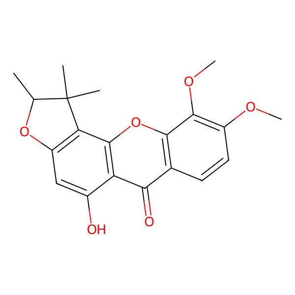 2D Structure of 5-hydroxy-9,10-dimethoxy-1,1,2-trimethyl-2H-furo[2,3-c]xanthen-6-one