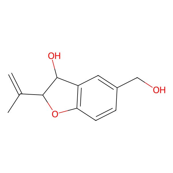 2D Structure of 5-(Hydroxymethyl)-2-prop-1-en-2-yl-2,3-dihydro-1-benzofuran-3-ol