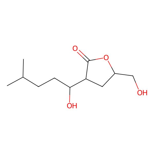 2D Structure of 5-(Hydroxymethyl)-3-(1-hydroxy-4-methylpentyl)oxolan-2-one
