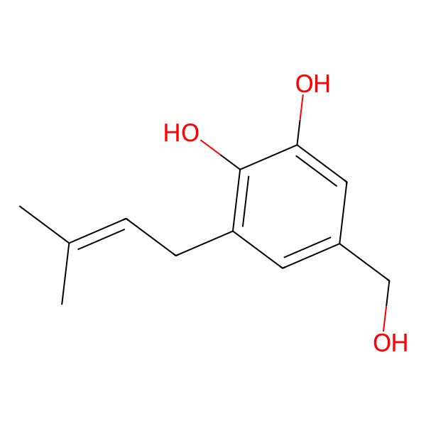 2D Structure of 5-(Hydroxymethyl)-3-(3-methylbut-2-enyl)benzene-1,2-diol