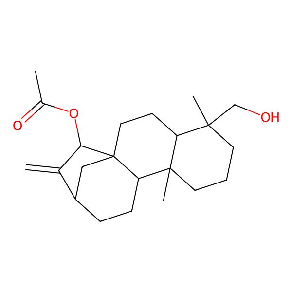 2D Structure of [5-(Hydroxymethyl)-5,9-dimethyl-14-methylidene-15-tetracyclo[11.2.1.01,10.04,9]hexadecanyl] acetate