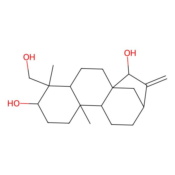 2D Structure of 5-(Hydroxymethyl)-5,9-dimethyl-14-methylidenetetracyclo[11.2.1.01,10.04,9]hexadecane-6,15-diol