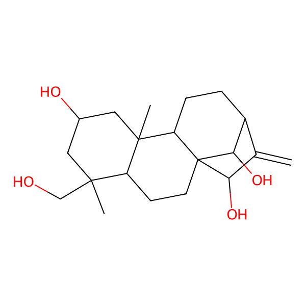 2D Structure of 5-(Hydroxymethyl)-5,9-dimethyl-14-methylidenetetracyclo[11.2.1.01,10.04,9]hexadecane-7,15,16-triol