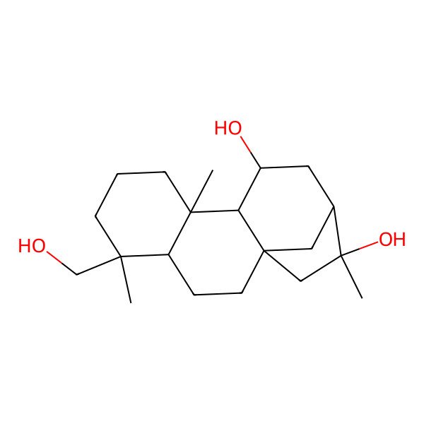 2D Structure of 5-(Hydroxymethyl)-5,9,14-trimethyltetracyclo[11.2.1.01,10.04,9]hexadecane-11,14-diol