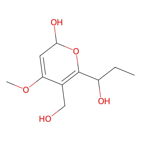 2D Structure of 5-(hydroxymethyl)-6-[(1S)-1-hydroxypropyl]-4-methoxy-2H-pyran-2-ol