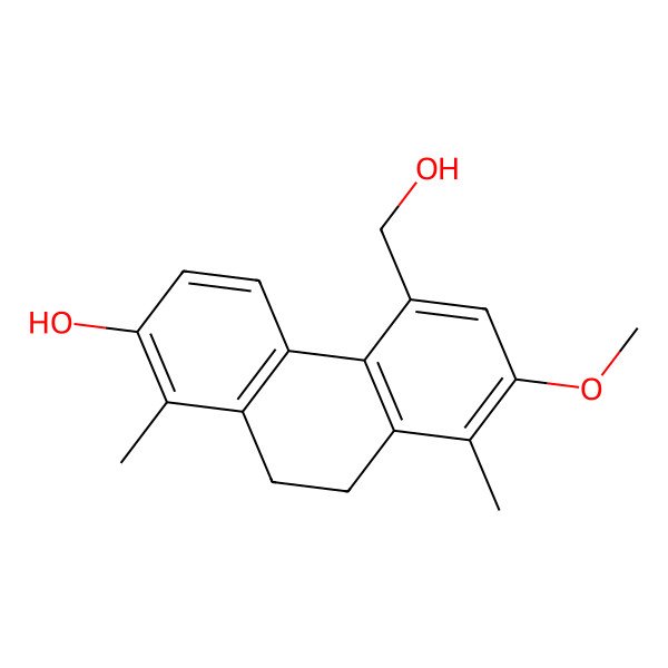2D Structure of 5-(Hydroxymethyl)-7-methoxy-1,8-dimethyl-9,10-dihydrophenanthren-2-ol 2D Structure of 5-(Hydroxymethyl)-7-methoxy-1,8-dimethyl-9,10-dihydrophenanthren-2-ol