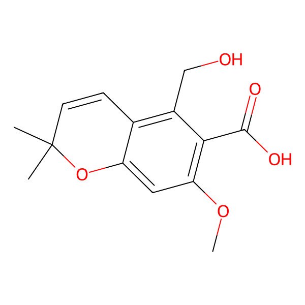 2D Structure of 5-(Hydroxymethyl)-7-methoxy-2,2-dimethylchromene-6-carboxylic acid