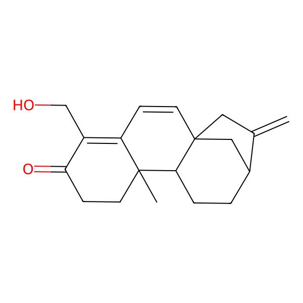 2D Structure of 5-(Hydroxymethyl)-9-methyl-14-methylidenetetracyclo[11.2.1.01,10.04,9]hexadeca-2,4-dien-6-one