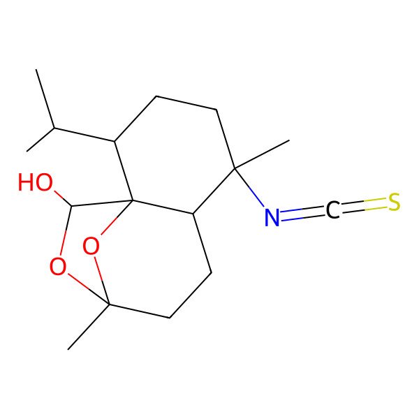 2D Structure of 5-Isothiocyanato-5,9-dimethyl-2-propan-2-yl-10,12-dioxatricyclo[7.2.1.01,6]dodecan-11-ol