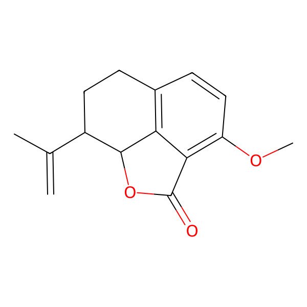 2D Structure of 5-Methoxy-11-prop-1-en-2-yl-2-oxatricyclo[6.3.1.04,12]dodeca-4,6,8(12)-trien-3-one