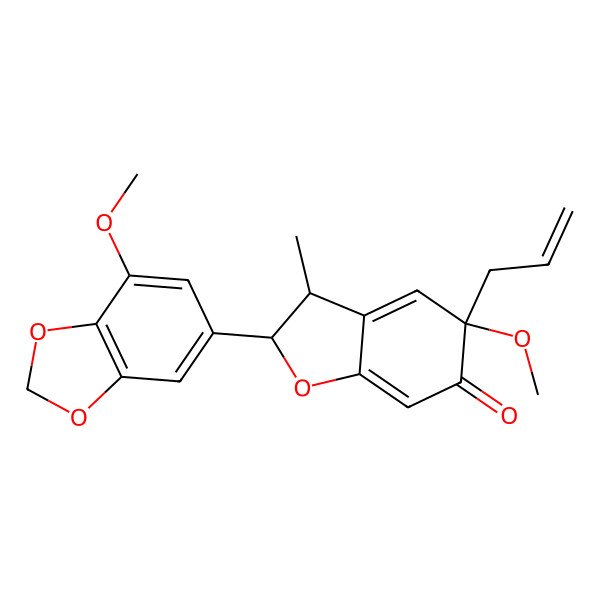 2D Structure of 5-Methoxy-2-(7-methoxy-1,3-benzodioxol-5-yl)-3-methyl-5-prop-2-enyl-2,3-dihydro-1-benzofuran-6-one