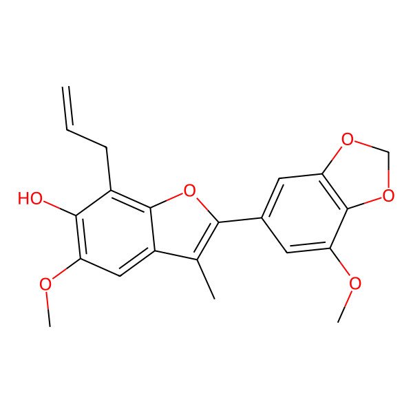 2D Structure of 5-Methoxy-2-(7-methoxy-1,3-benzodioxol-5-yl)-3-methyl-7-prop-2-enyl-1-benzofuran-6-ol