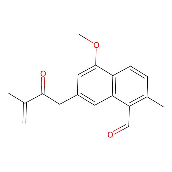 2D Structure of 5-Methoxy-2-methyl-7-(3-methyl-2-oxobut-3-enyl)-1-naphthaldehyde