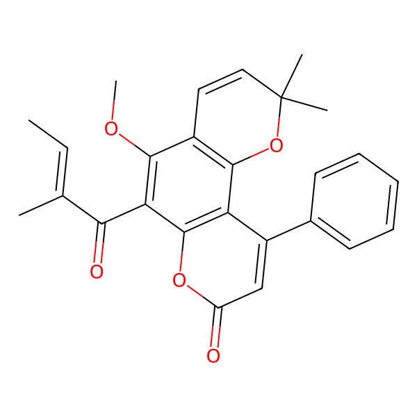 2D Structure of 5-Methoxy-2,2-dimethyl-6-(2-methylbut-2-enoyl)-10-phenylpyrano[2,3-f]chromen-8-one