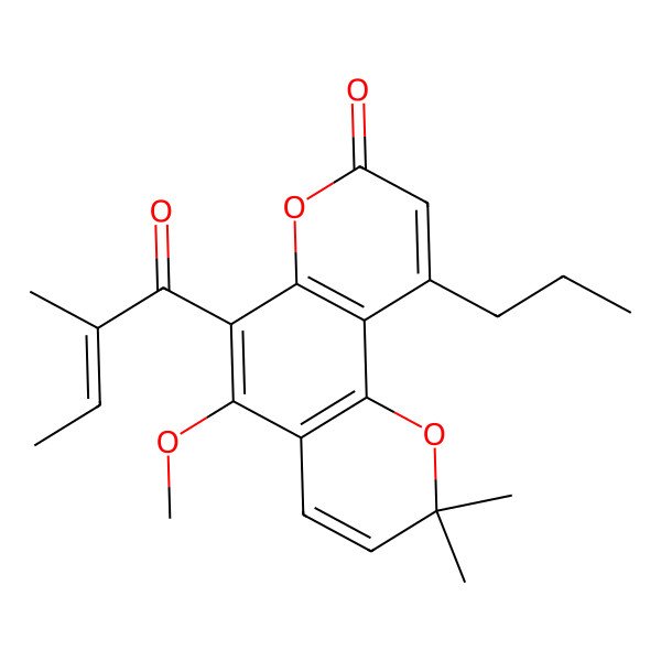 2D Structure of 5-Methoxy-2,2-dimethyl-6-(2-methylbut-2-enoyl)-10-propylpyrano[2,3-f]chromen-8-one