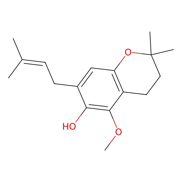 2D Structure of 5-Methoxy-2,2-dimethyl-7-(3-methylbut-2-enyl)-3,4-dihydrochromen-6-ol
