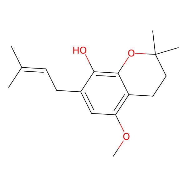2D Structure of 5-Methoxy-2,2-dimethyl-7-(3-methylbut-2-enyl)-3,4-dihydrochromen-8-ol