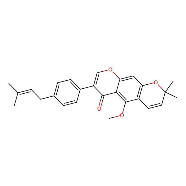 2D Structure of 5-Methoxy-2,2-dimethyl-7-[4-(3-methylbut-2-enyl)phenyl]pyrano[3,2-g]chromen-6-one