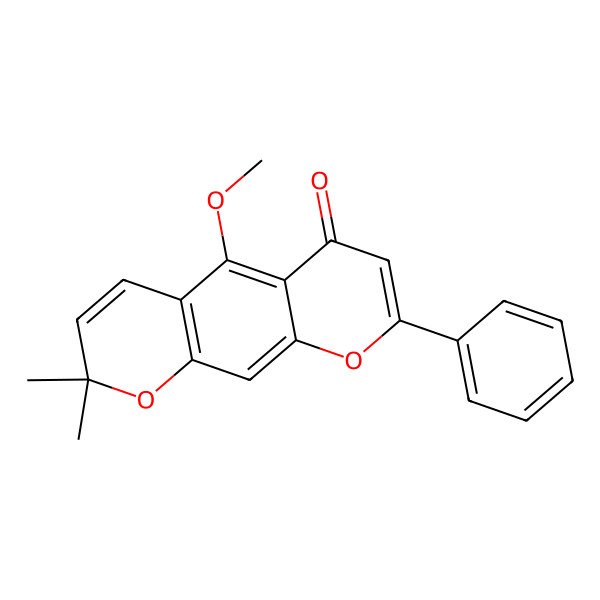 2D Structure of 5-Methoxy-2,2-dimethyl-8-phenyl-2H,6H-benzo[1,2-b:5,4-b']dipyran-6-one