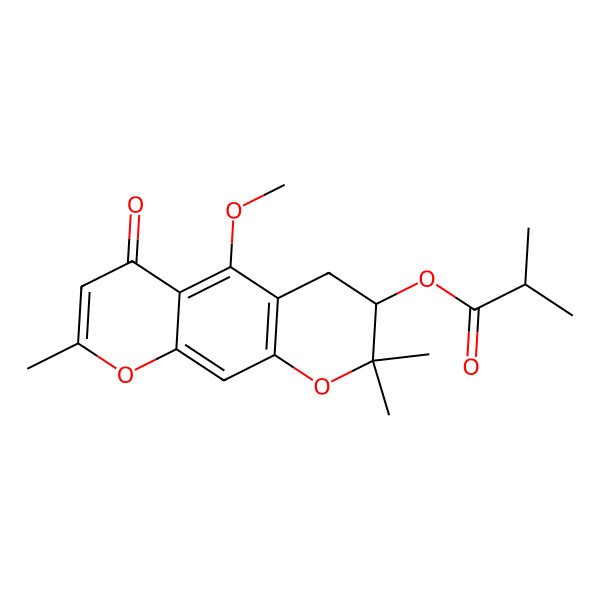 2D Structure of (5-Methoxy-2,2,8-trimethyl-6-oxo-3,4-dihydropyrano[3,2-g]chromen-3-yl) 2-methylpropanoate
