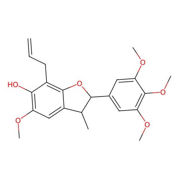 2D Structure of 5-Methoxy-3-methyl-7-prop-2-enyl-2-(3,4,5-trimethoxyphenyl)-2,3-dihydro-1-benzofuran-6-ol