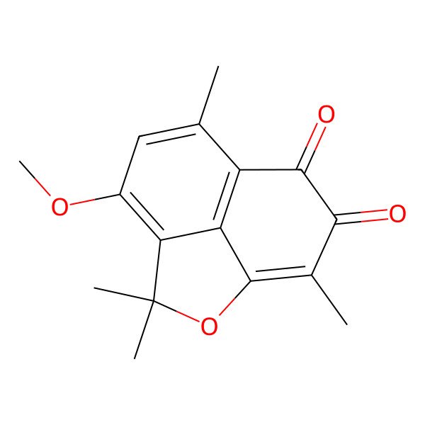 2D Structure of 5-Methoxy-3,3,7,11-tetramethyl-2-oxatricyclo[6.3.1.04,12]dodeca-1(11),4,6,8(12)-tetraene-9,10-dione