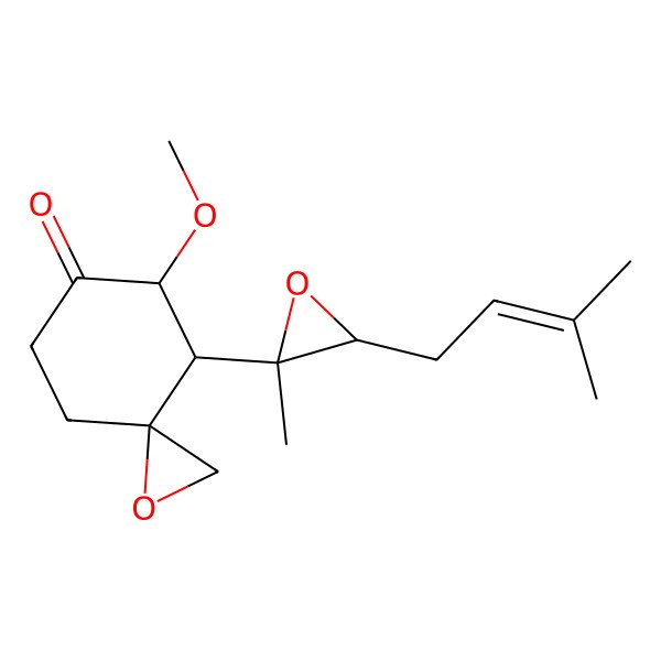 2D Structure of 5-Methoxy-4-[2-methyl-3-(3-methylbut-2-enyl)oxiran-2-yl]-1-oxaspiro[2.5]octan-6-one
