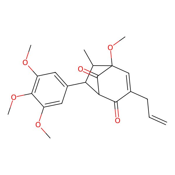 2D Structure of 5-Methoxy-6-methyl-3-prop-2-enyl-7-(3,4,5-trimethoxyphenyl)bicyclo[3.2.1]oct-3-ene-2,8-dione