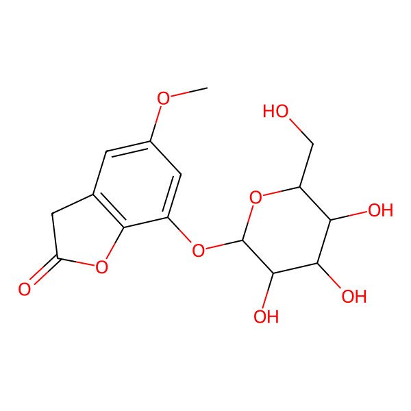 2D Structure of 5-methoxy-7-[(2S,3R,4S,5S,6R)-3,4,5-trihydroxy-6-(hydroxymethyl)oxan-2-yl]oxy-3H-1-benzofuran-2-one
