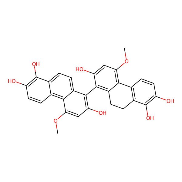 2D Structure of 5-Methoxy-8-(2,7,8-trihydroxy-4-methoxy-9,10-dihydrophenanthren-1-yl)phenanthrene-1,2,7-triol