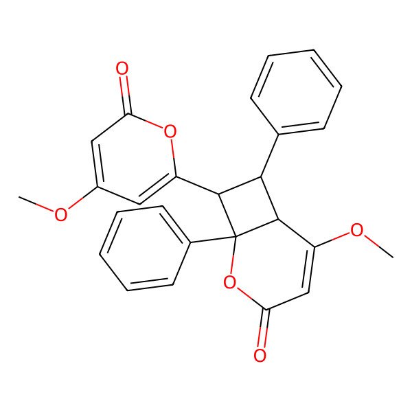 2D Structure of 5-Methoxy-8-(4-methoxy-6-oxopyran-2-yl)-1,7-diphenyl-2-oxabicyclo[4.2.0]oct-4-en-3-one