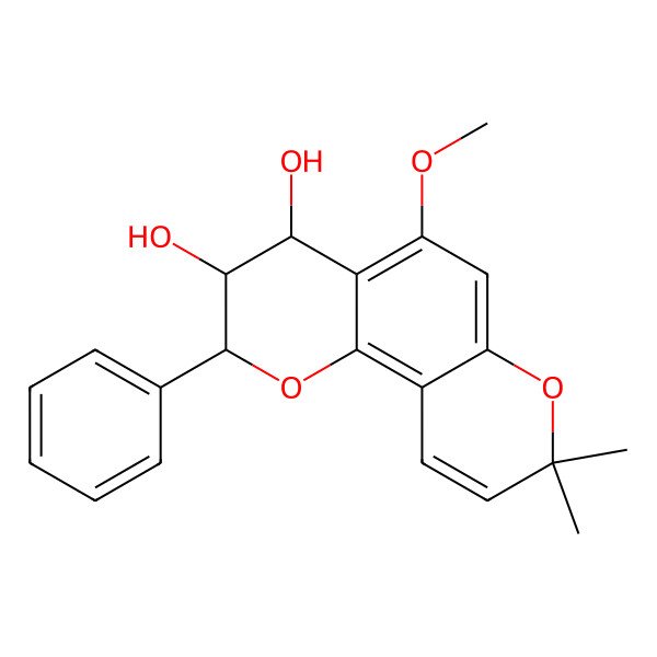 2D Structure of 5-methoxy-8,8-dimethyl-2-phenyl-3,4-dihydro-2H-pyrano[2,3-h]chromene-3,4-diol