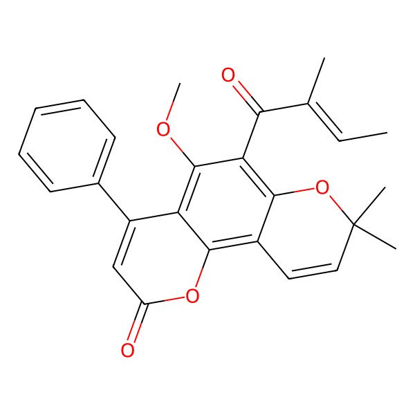 2D Structure of 5-Methoxy-8,8-dimethyl-6-(2-methylbut-2-enoyl)-4-phenylpyrano[2,3-h]chromen-2-one