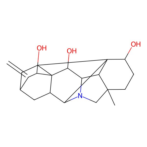 2D Structure of 5-Methyl-12-methylidene-7-azaheptacyclo[9.6.2.01,8.05,17.07,16.09,14.014,18]nonadecane-2,13,15-triol
