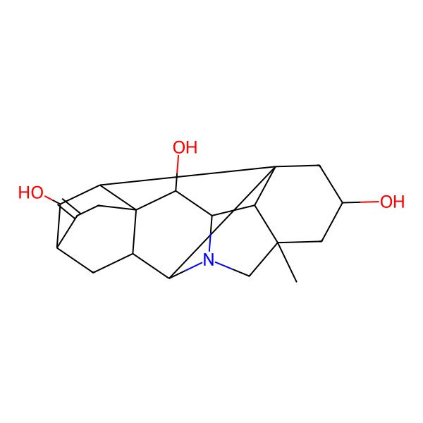 2D Structure of 5-Methyl-12-methylidene-7-azaheptacyclo[9.6.2.01,8.05,17.07,16.09,14.014,18]nonadecane-3,15,19-triol