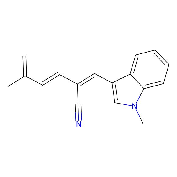 2D Structure of 5-Methyl-2-[(1-methylindol-3-yl)methylidene]hexa-3,5-dienenitrile